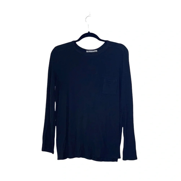 T by Alexander Wang Black Pocket Crew Neck Long Sleeve Tee Medium Women’s - Picture 1 of 12